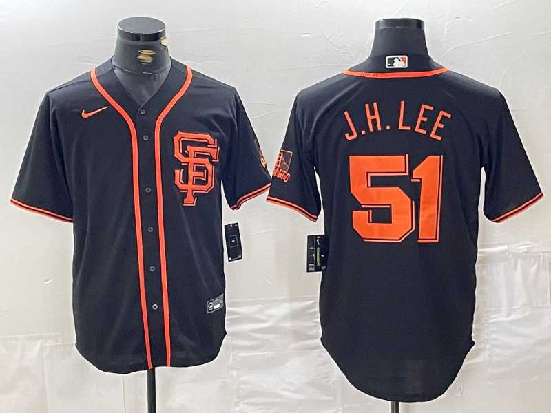 Mens San Francisco Giants #51 Jung Hoo Lee Black With SF Stitched Cool Base Nike Jersey